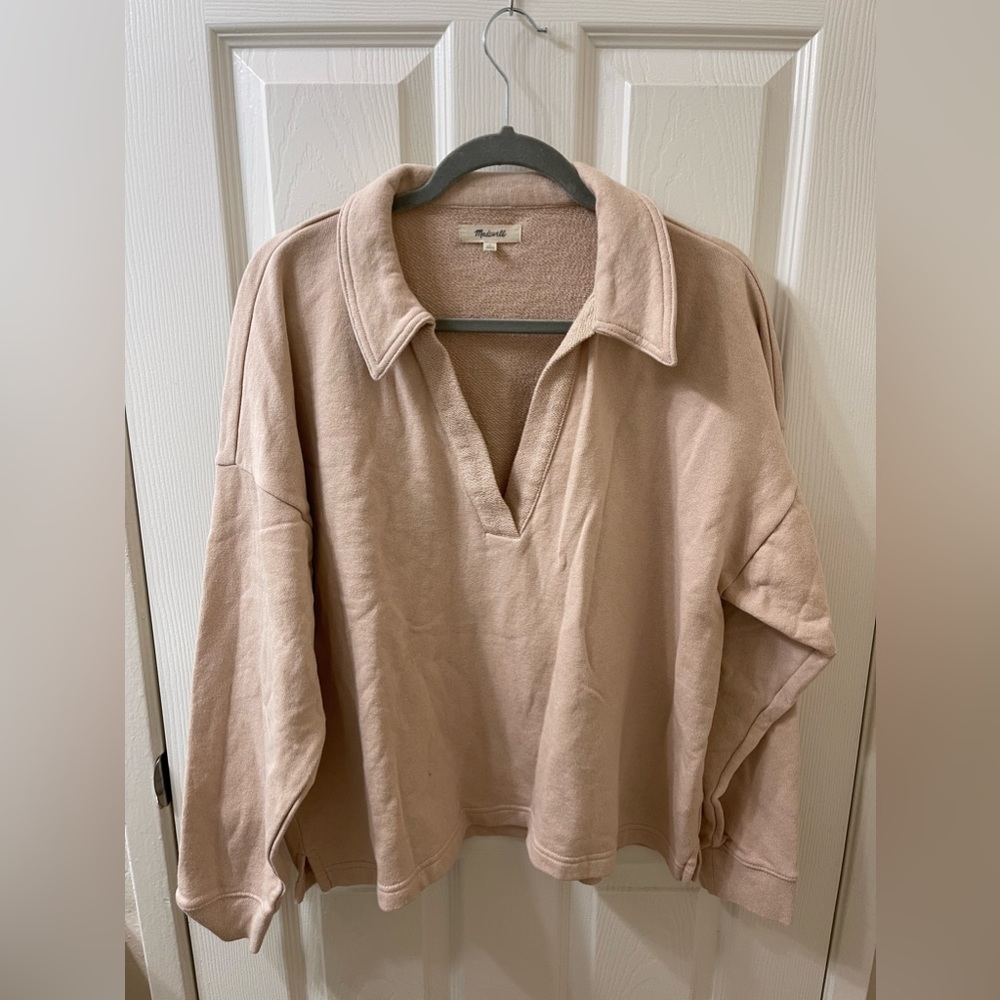 LAST CHANCE! Madewell Cotton-Hemp Oversized Polo Sweatshirt, Avalon Pink, Size L